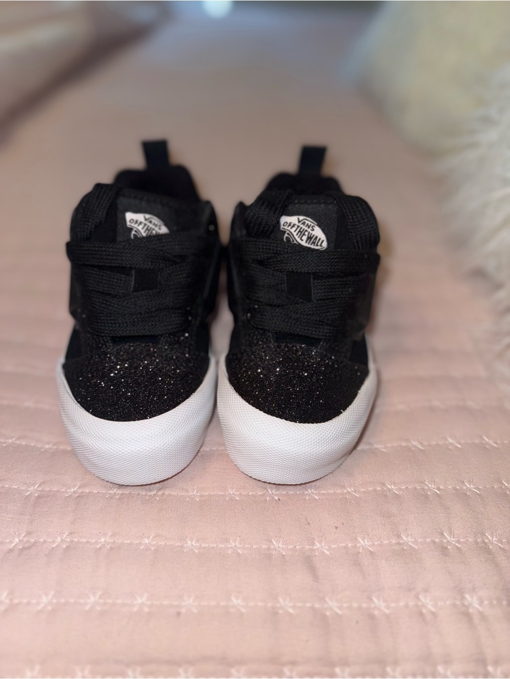 Vans Kids Black Glitter Sneakers with White Soles